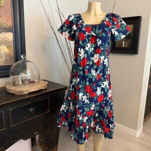Casual Wear hawaii RED WHITE BLUE FLORAL COTTON DRESS
